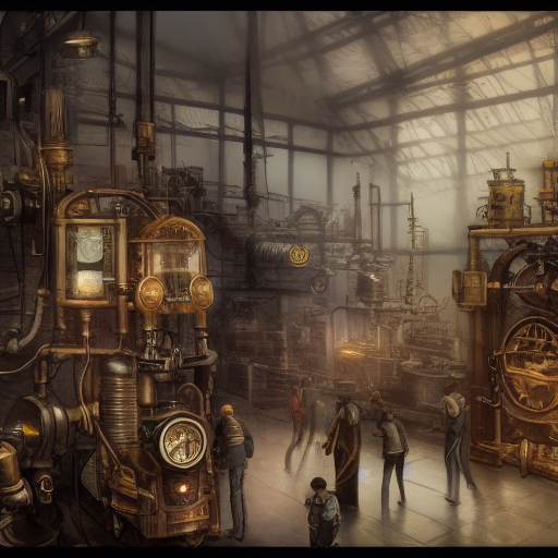 a scene of a steampunk factory