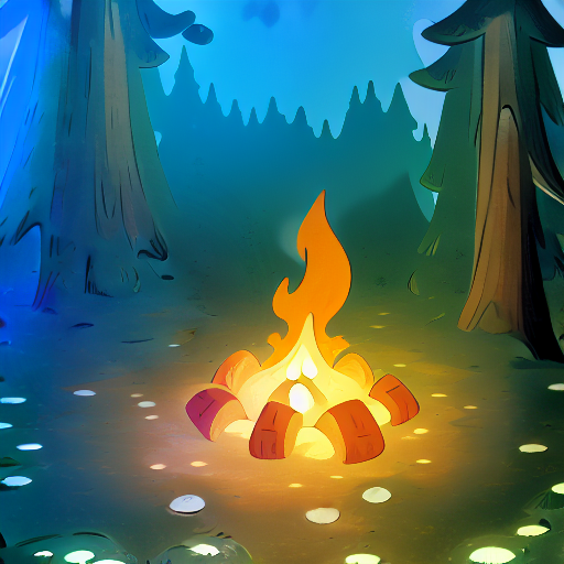 A campfire in a forest, from a Tale of the Fire Starter, part of a collection of free children's stories