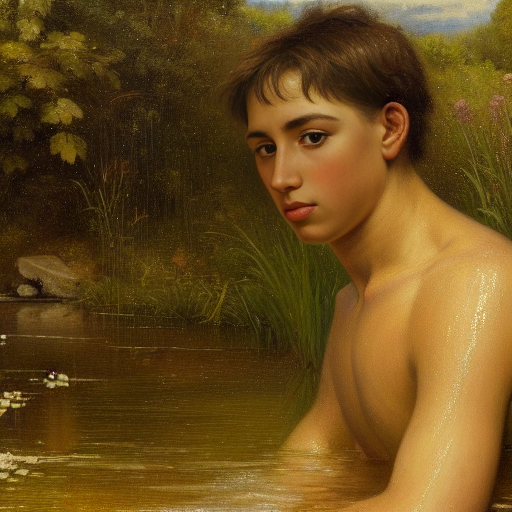 The miller's son, the friend of Puss in Boots, bathing in the river as part of the story