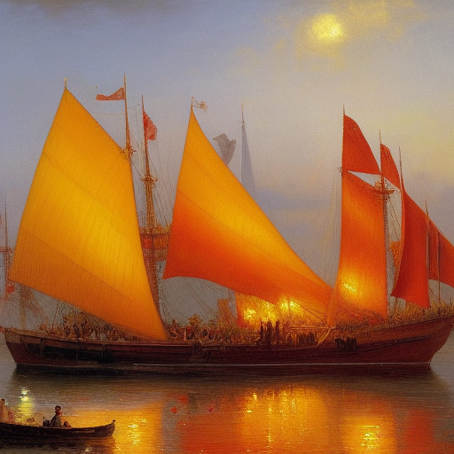 The golden ship with brocade sails