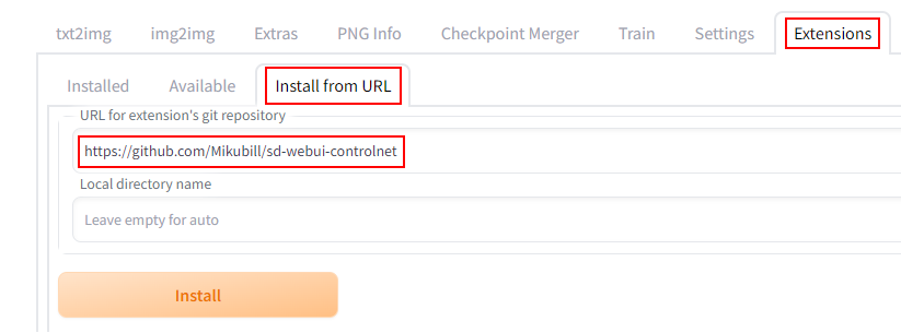 Installing the ControlNet extension from URL in the Stable Diffusion Web UI